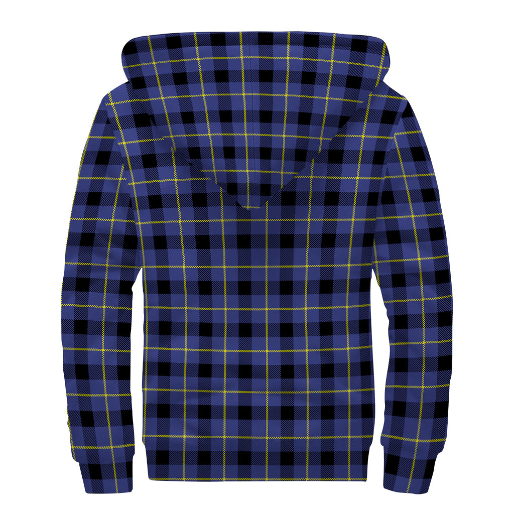Blue Yellow And Black Plaid Print Sherpa Lined Zip Up Hoodie