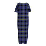 Blue Yellow And Black Plaid Print Short Sleeve Long Nightdress