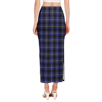 Blue Yellow And Black Plaid Print Side Slit Maxi Skirt