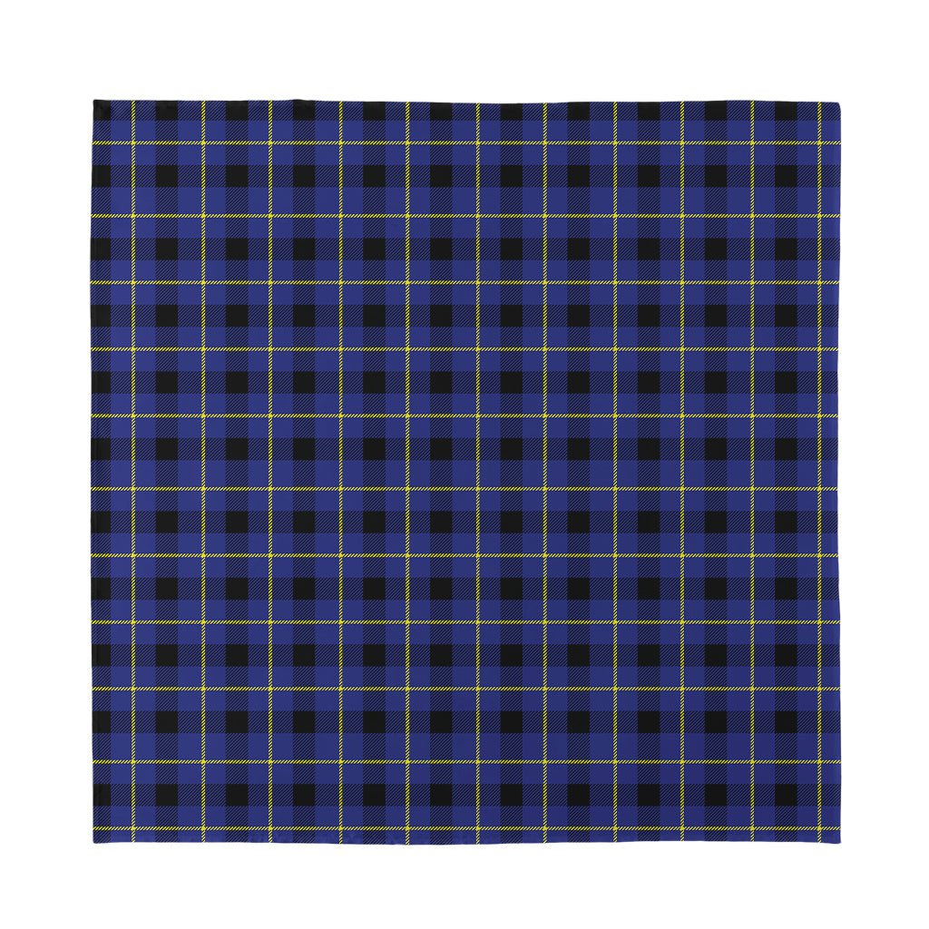 Blue Yellow And Black Plaid Print Silk Bandana