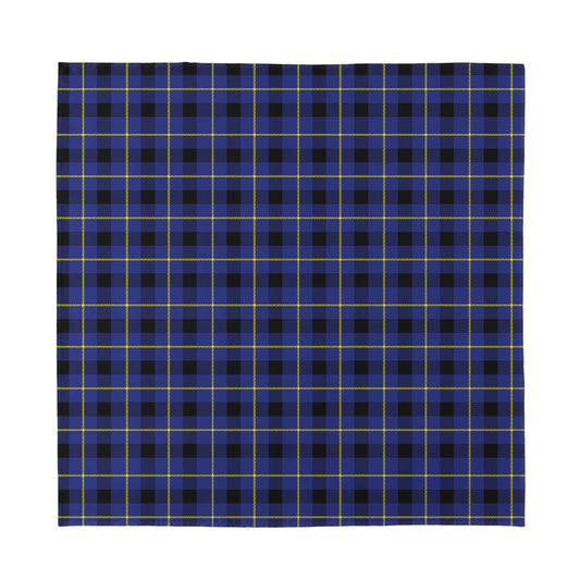 Blue Yellow And Black Plaid Print Silk Bandana