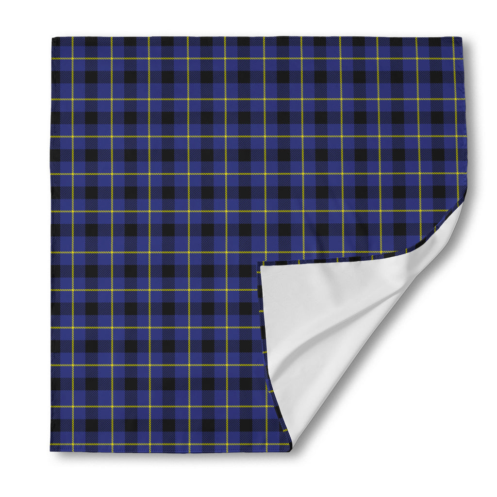 Blue Yellow And Black Plaid Print Silk Bandana