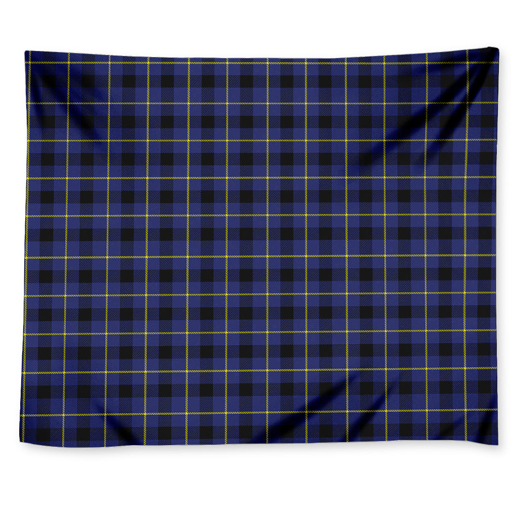 Blue Yellow And Black Plaid Print Tapestry