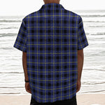 Blue Yellow And Black Plaid Print Textured Short Sleeve Shirt