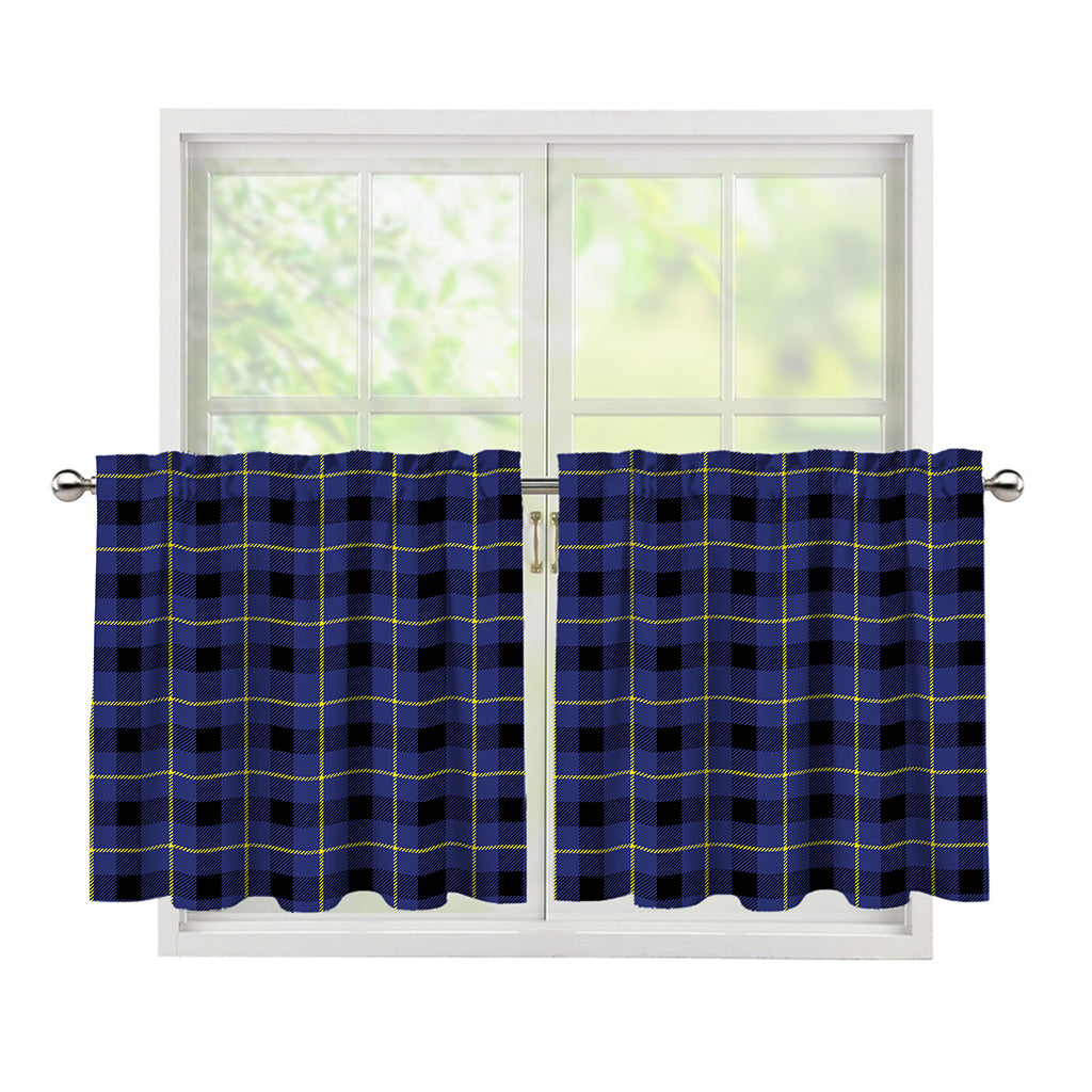 Blue Yellow And Black Plaid Print Tier Curtains