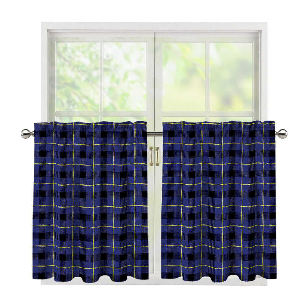 Blue Yellow And Black Plaid Print Tier Curtains