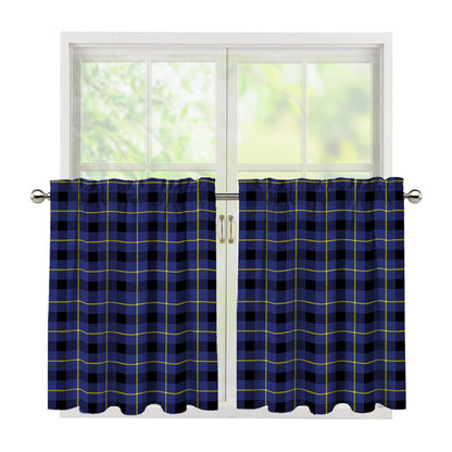 Blue Yellow And Black Plaid Print Tier Curtains