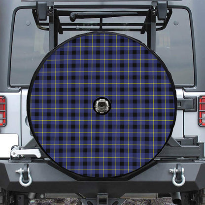 Blue Yellow And Black Plaid Print Tire Cover With Camera Hole