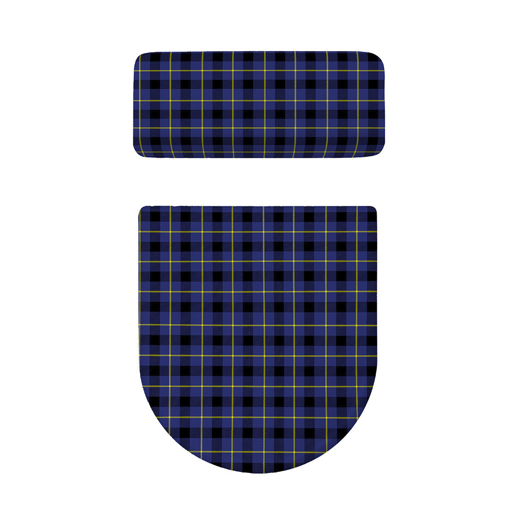 Blue Yellow And Black Plaid Print Toilet Lid And Tank Cover Set