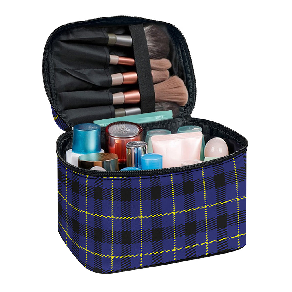 Blue Yellow And Black Plaid Print Travel Makeup Bag