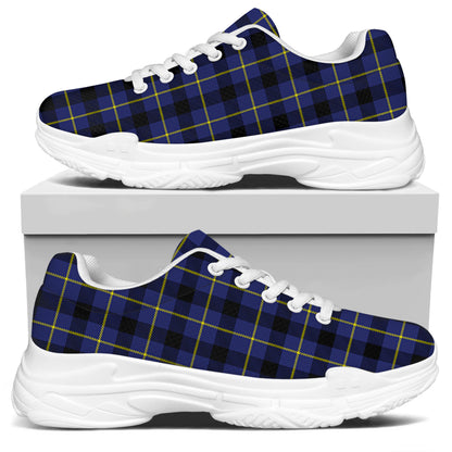 Blue Yellow And Black Plaid Print White Chunky Shoes
