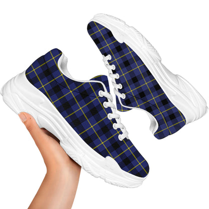 Blue Yellow And Black Plaid Print White Chunky Shoes