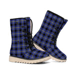 Blue Yellow And Black Plaid Print Winter Boots