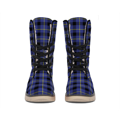 Blue Yellow And Black Plaid Print Winter Boots