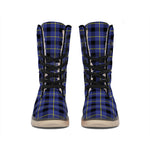 Blue Yellow And Black Plaid Print Winter Boots