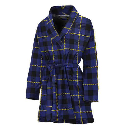Blue Yellow And Black Plaid Print Women's Bathrobe