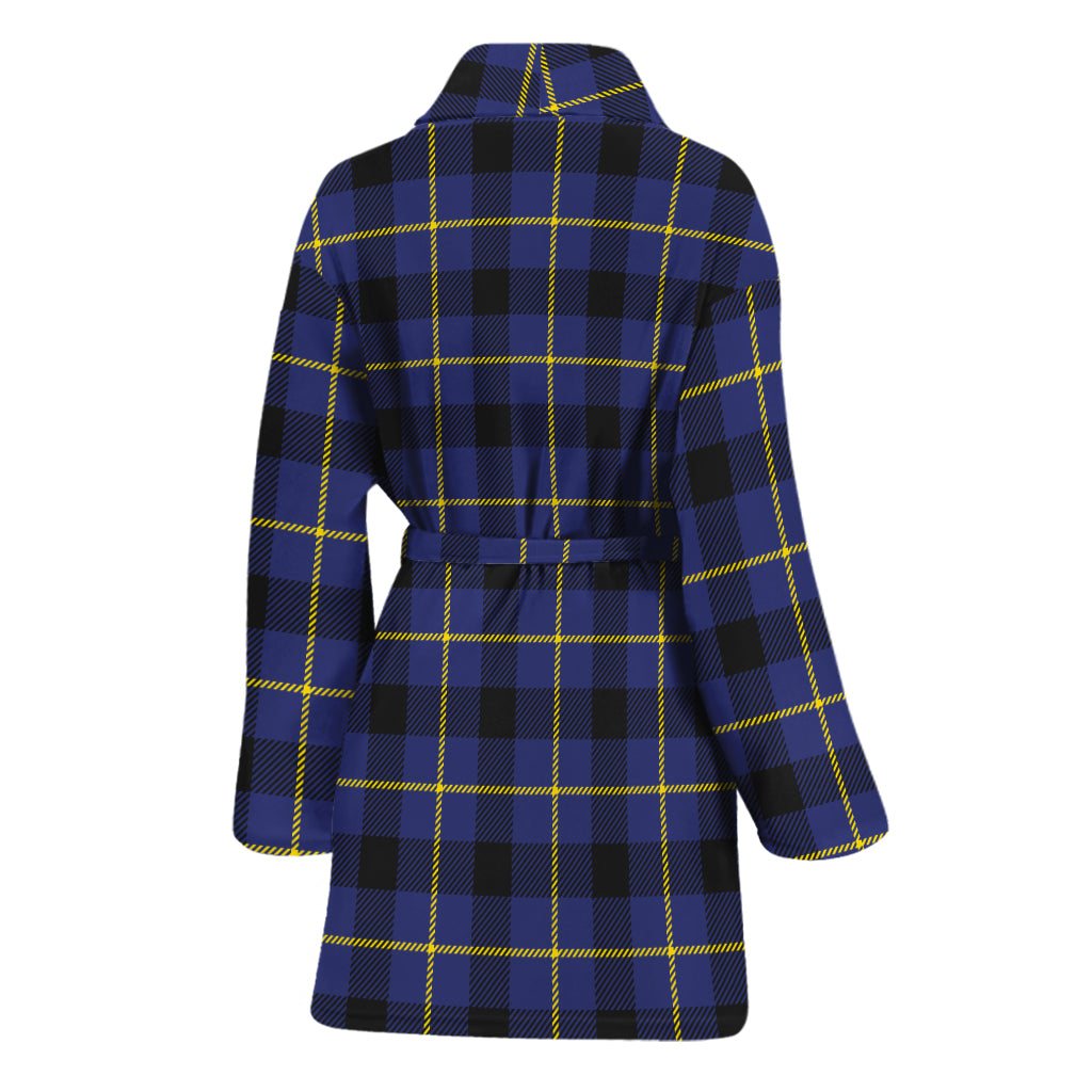 Blue Yellow And Black Plaid Print Women's Bathrobe