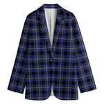 Blue Yellow And Black Plaid Print Women's Blazer