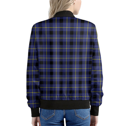 Blue Yellow And Black Plaid Print Women's Bomber Jacket