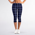 Blue Yellow And Black Plaid Print Women's Capri Leggings