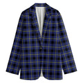 Blue Yellow And Black Plaid Print Women's Cotton Blazer
