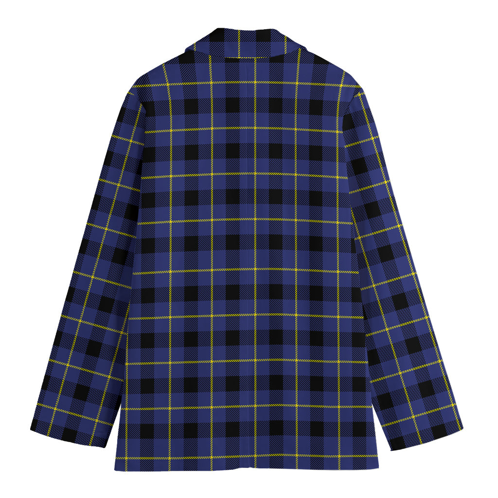 Blue Yellow And Black Plaid Print Women's Cotton Blazer