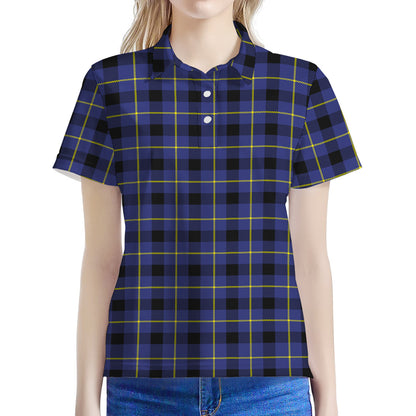Blue Yellow And Black Plaid Print Women's Polo Shirt