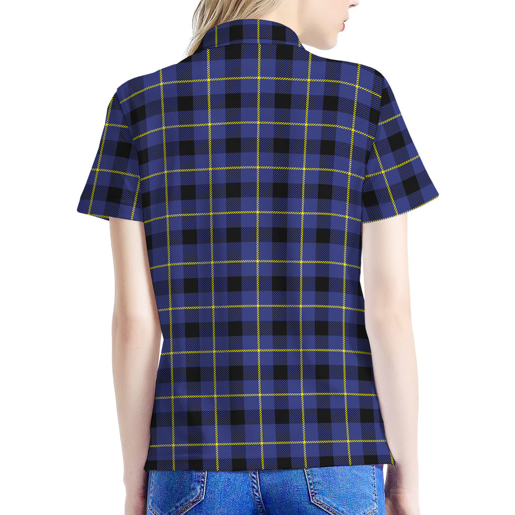 Blue Yellow And Black Plaid Print Women's Polo Shirt