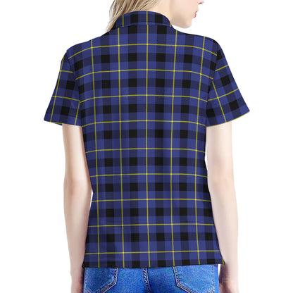 Blue Yellow And Black Plaid Print Women's Polo Shirt
