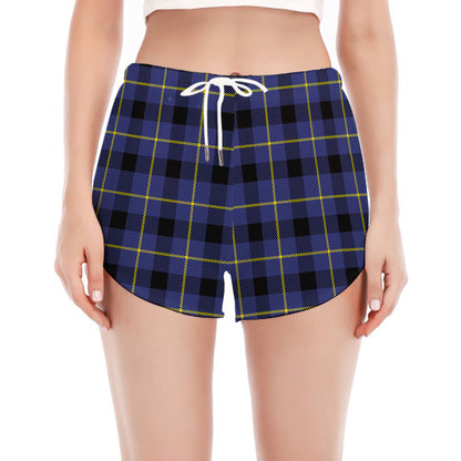 Blue Yellow And Black Plaid Print Women's Split Running Shorts