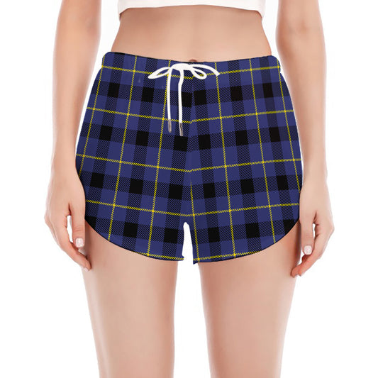 Blue Yellow And Black Plaid Print Women's Split Running Shorts