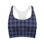 Blue Yellow And Black Plaid Print Women's Sports Bra