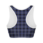 Blue Yellow And Black Plaid Print Women's Sports Bra
