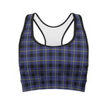 Blue Yellow And Black Plaid Print Women's Sports Bra