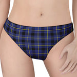 Blue Yellow And Black Plaid Print Women's Thong