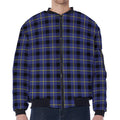 Blue Yellow And Black Plaid Print Zip Sleeve Bomber Jacket