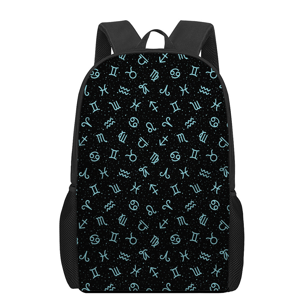 Blue Zodiac Symbols Pattern Print 17 Inch Backpack