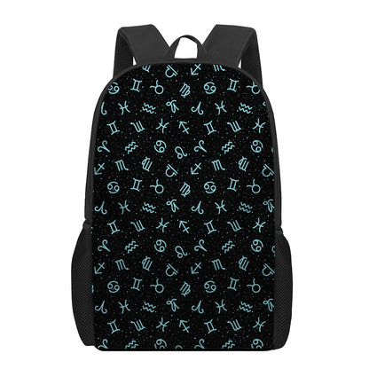 Blue Zodiac Symbols Pattern Print 17 Inch Backpack