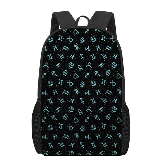 Blue Zodiac Symbols Pattern Print 17 Inch Backpack