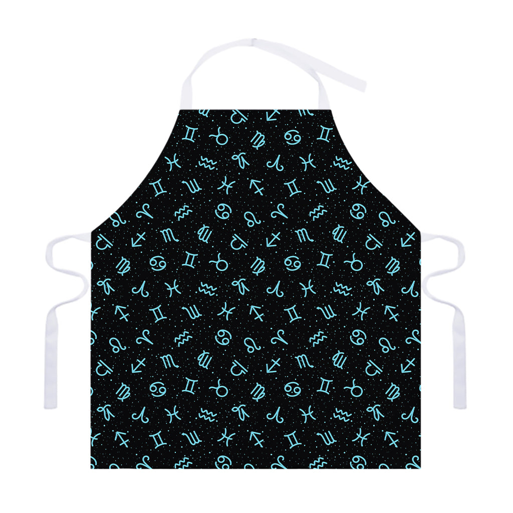 Blue Zodiac Symbols Pattern Print Adjustable Apron