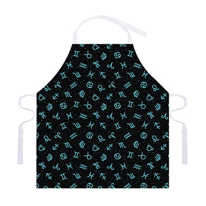 Blue Zodiac Symbols Pattern Print Adjustable Apron