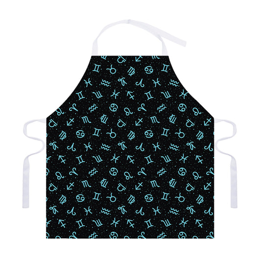 Blue Zodiac Symbols Pattern Print Adjustable Apron