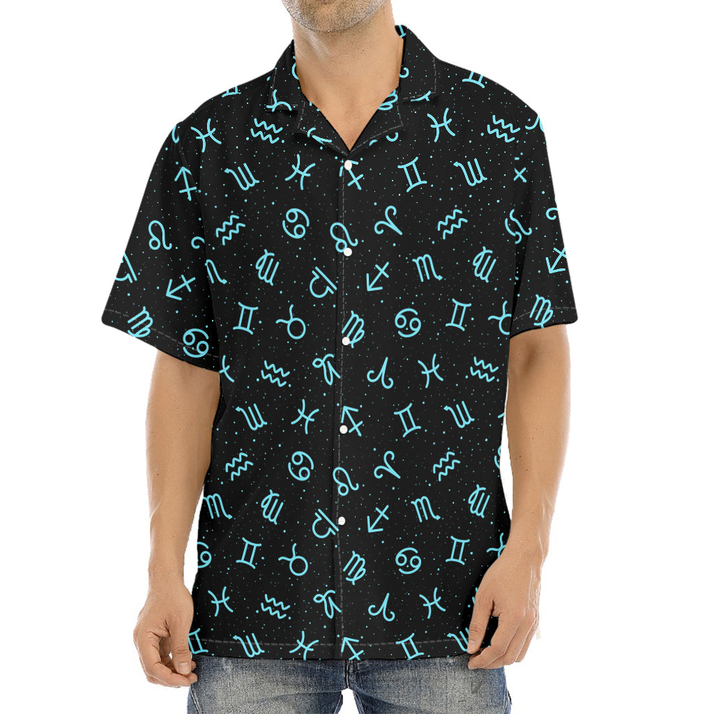 Blue Zodiac Symbols Pattern Print Aloha Shirt