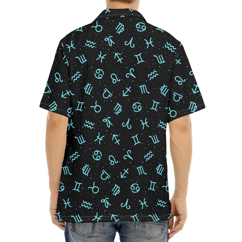 Blue Zodiac Symbols Pattern Print Aloha Shirt