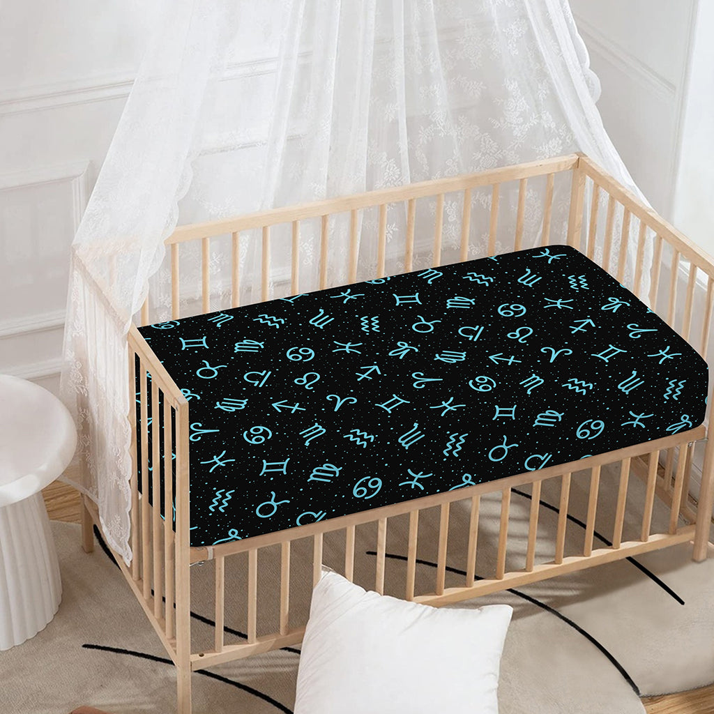 Blue Zodiac Symbols Pattern Print Baby Crib Sheet