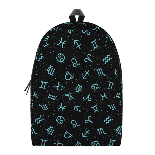 Blue Zodiac Symbols Pattern Print Backpack
