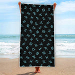 Blue Zodiac Symbols Pattern Print Beach Towel