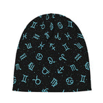 Blue Zodiac Symbols Pattern Print Beanie