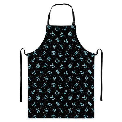 Blue Zodiac Symbols Pattern Print Bib Apron With Pocket
