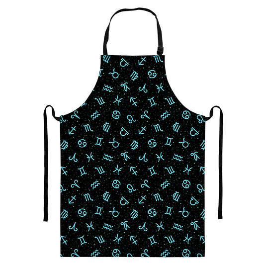 Blue Zodiac Symbols Pattern Print Bib Apron With Pocket